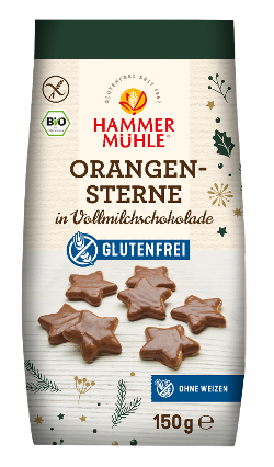 Produktfoto zu Orangensterne in Vollmilchschokolade (glutenfrei)